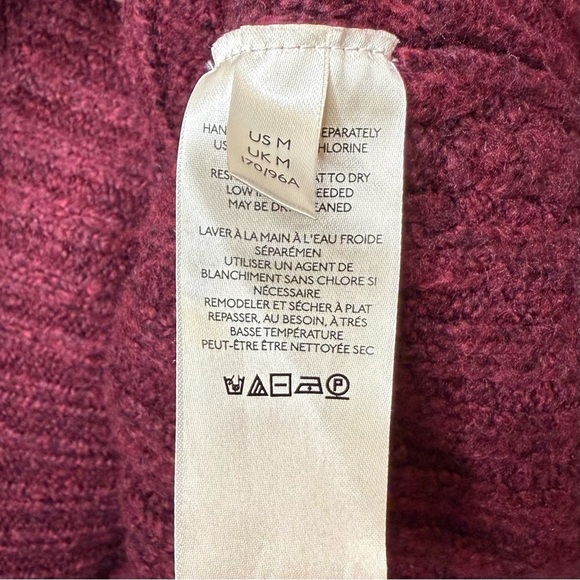 Free People Burgundy Ribbed Chunky Women’s Popover Oversized Henley Sweater Sz M - Picture 6 of 13